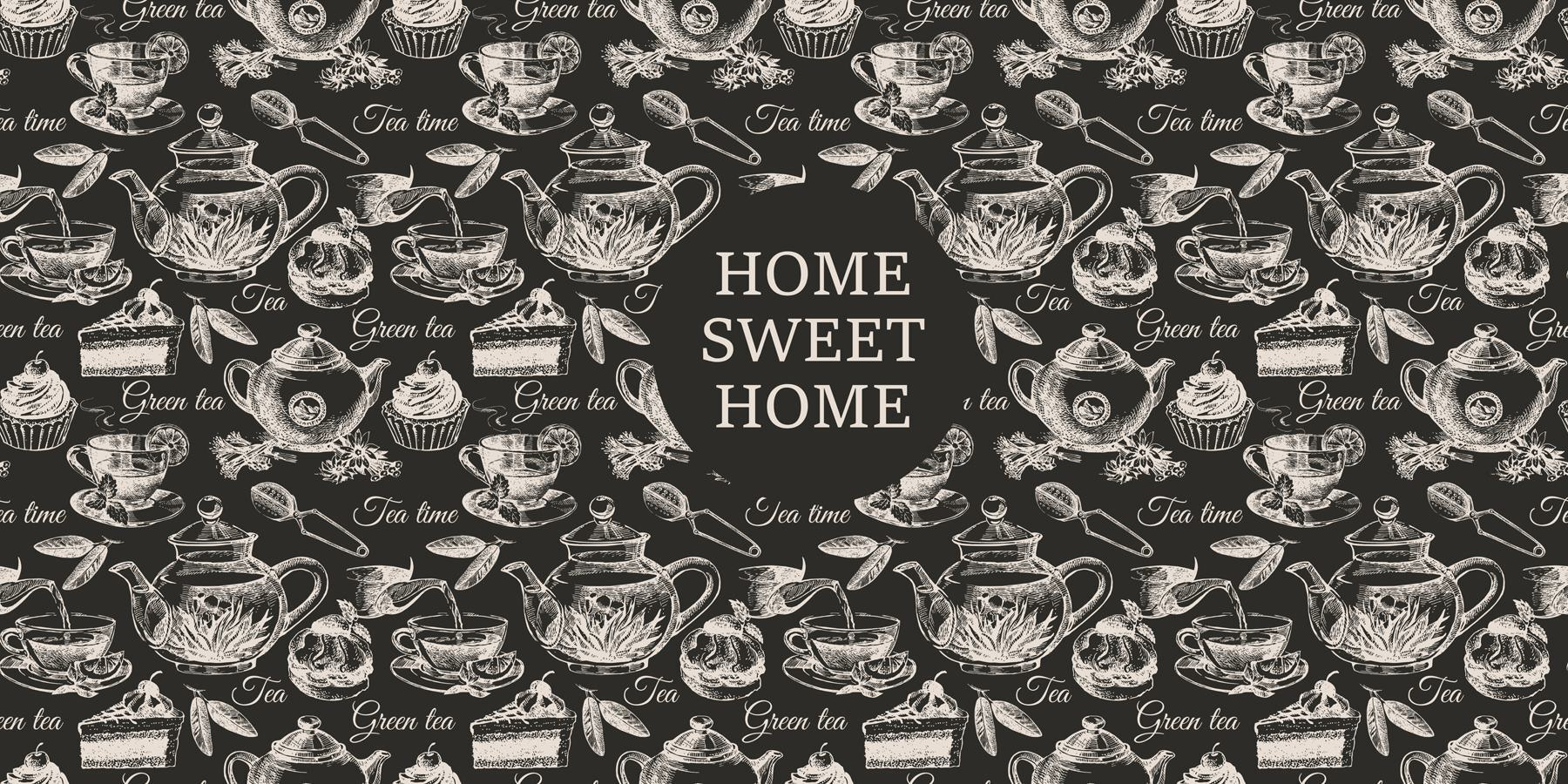 Wallpaper with teapots and cups Wallpaper with teapots and cups