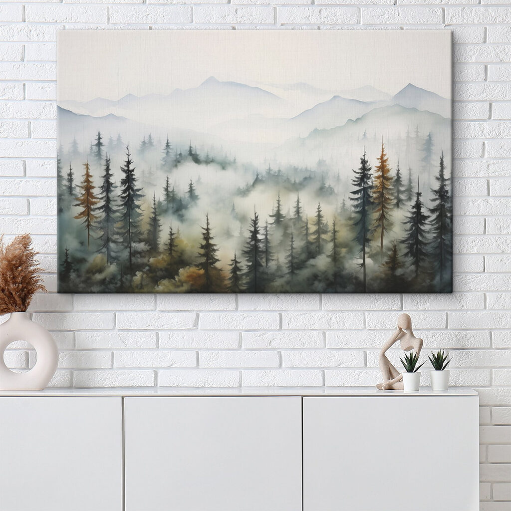 Painting of trees and fog Painting of trees and fog