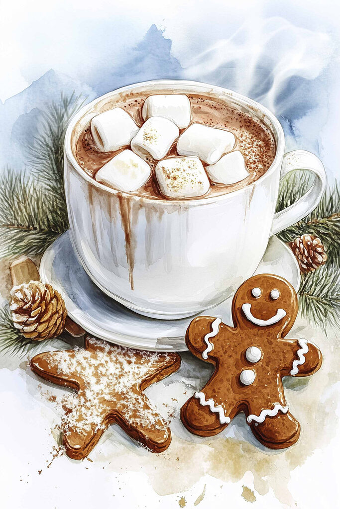 Cup of hot chocolate with marshmallows and gingerbread cookies Cup of hot chocolate with marshmallows and gingerbread cookies