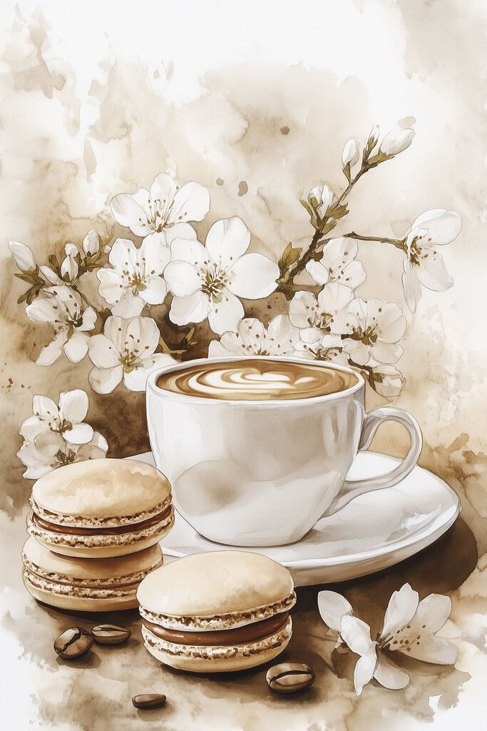 Cup of coffee and macaroons