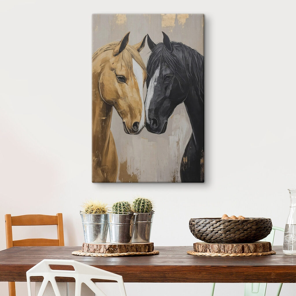Two horses in gentle embrace Two horses in gentle embrace