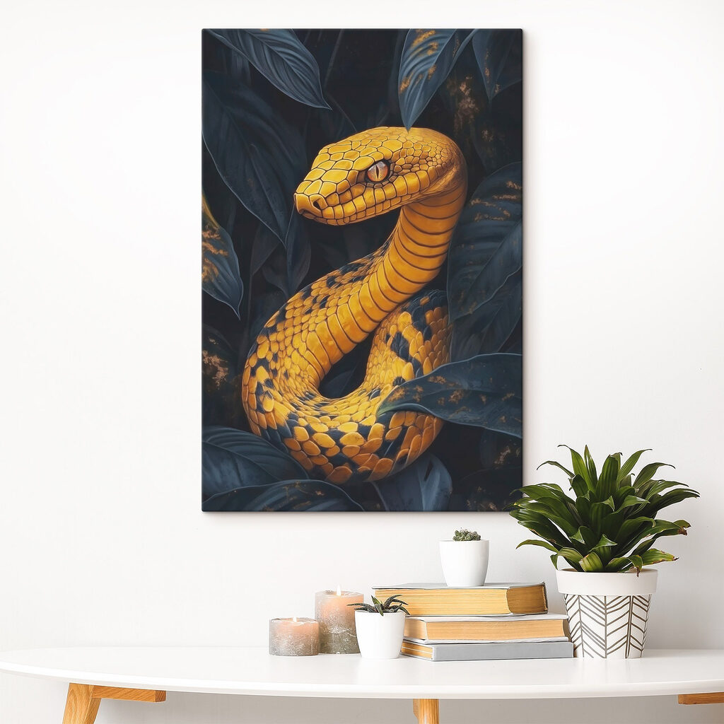 Yellow snake with black leaves