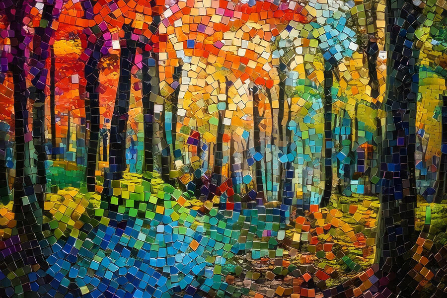 Mozaic de copaci și iarbă