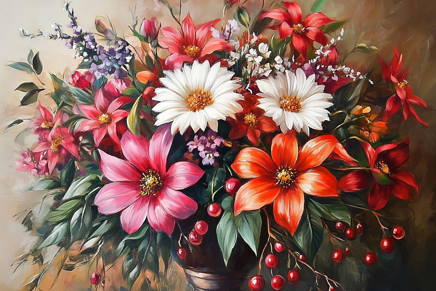 Pictura de flori într-o vază