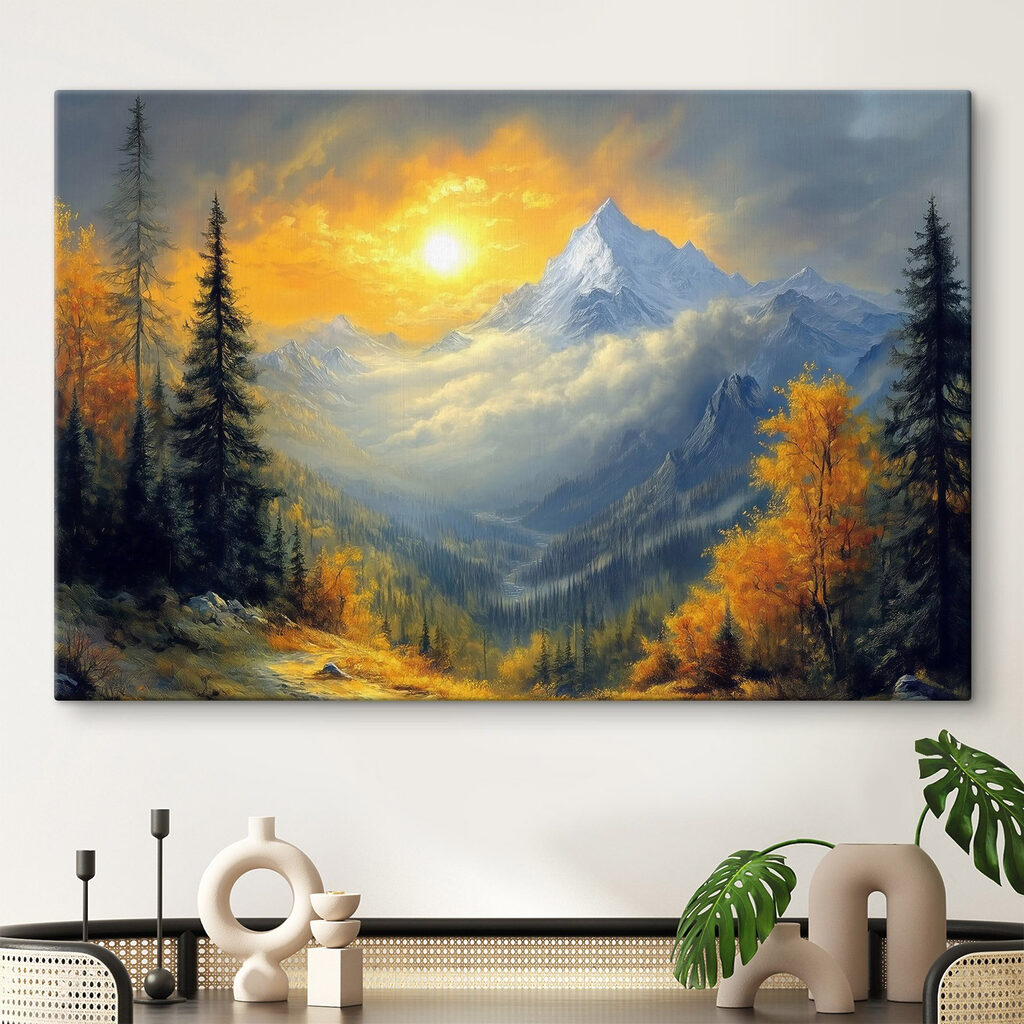 Mountain landscape with trees and clouds