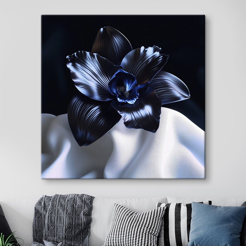 Black flower on a white cloth
