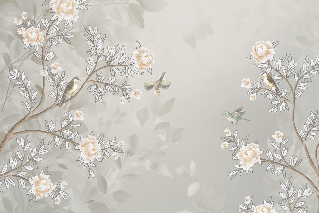 Wallpaper cu păsări pe o ramură de copac Wallpaper cu păsări pe o ramură de copac