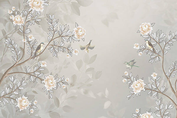 Wallpaper cu păsări pe o ramură de copac Wallpaper cu păsări pe o ramură de copac