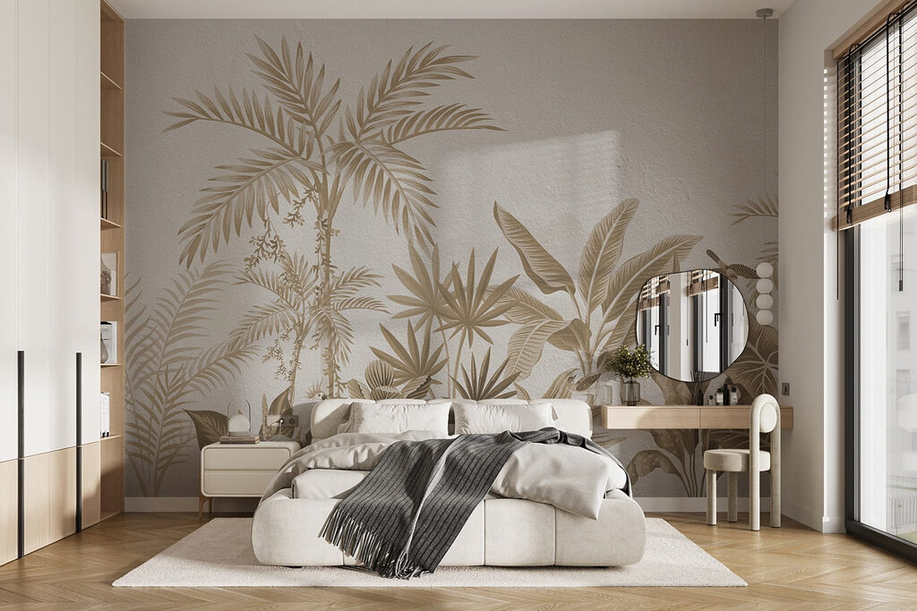 Wallpaper with plants and leaves