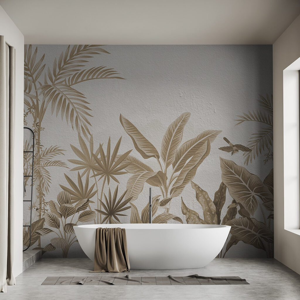 Wallpaper with plants and leaves