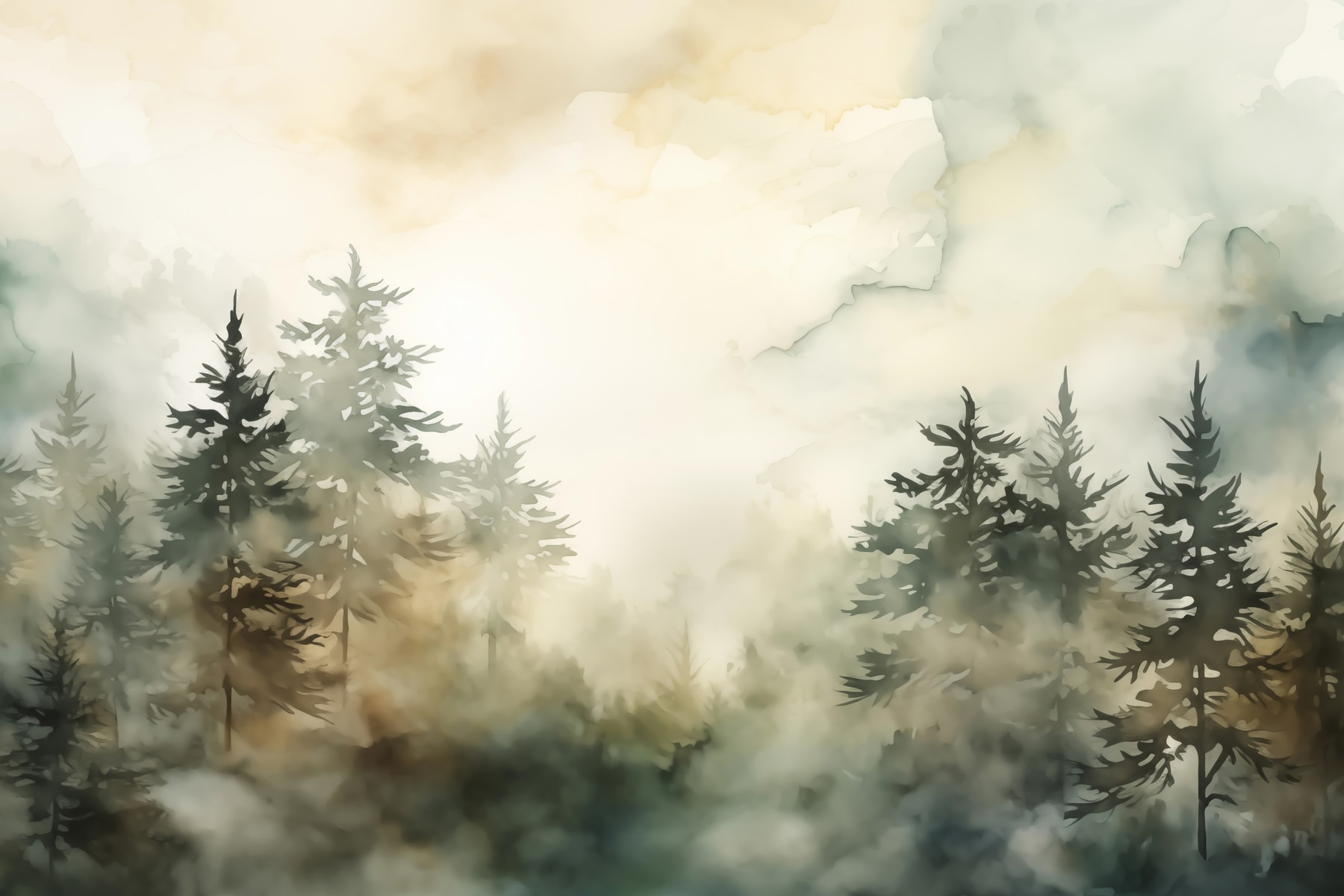 Foggy forest with trees