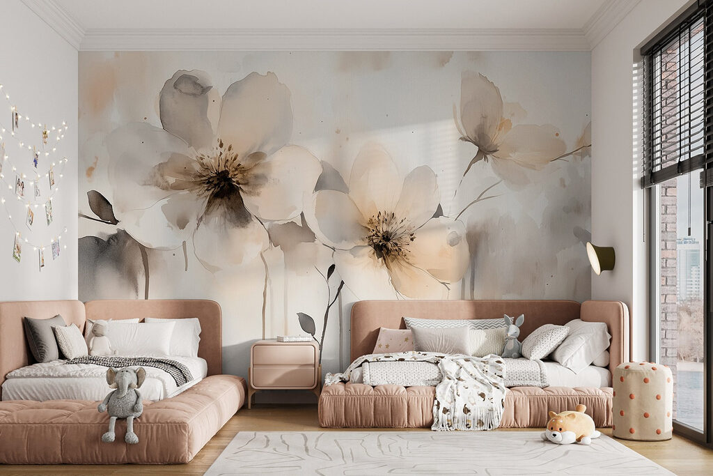 Painting of flowers on a white surface