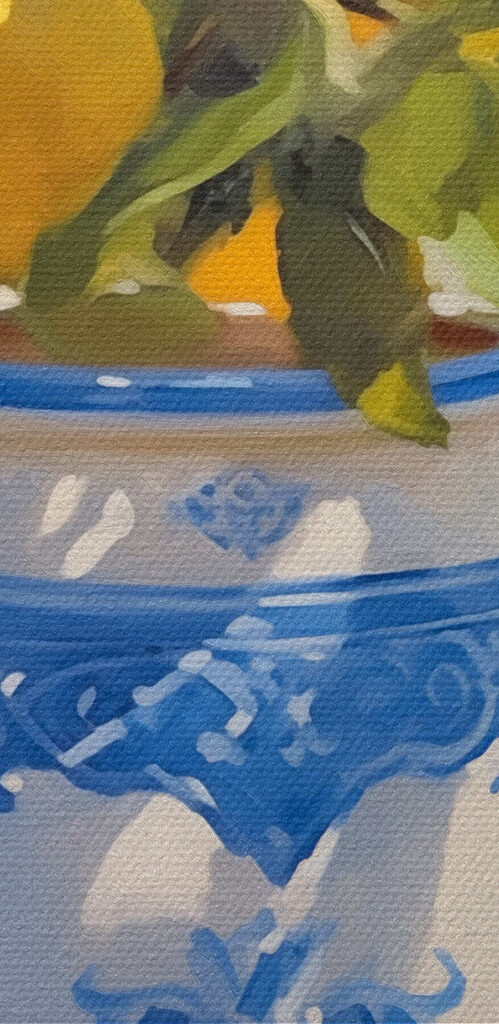 Painting of lemons in a vase