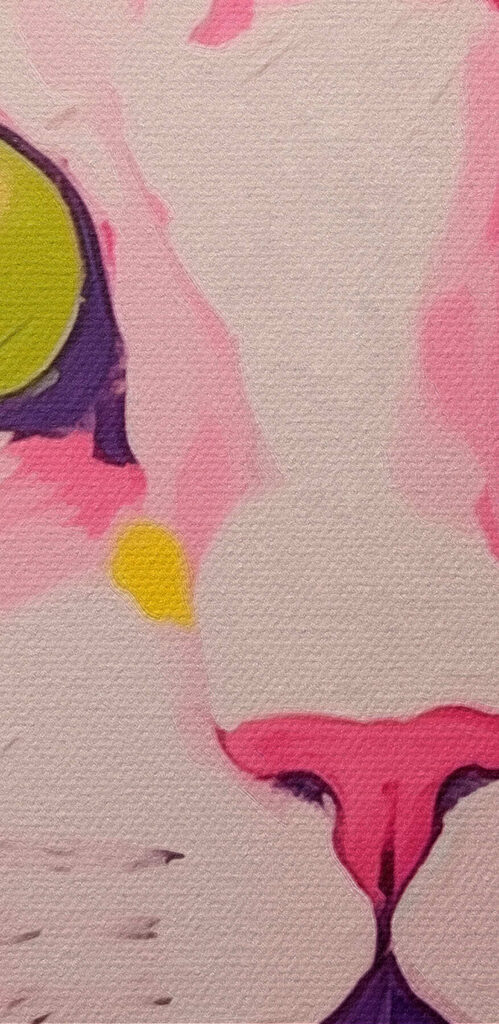 Painting of a cat with flowers on it