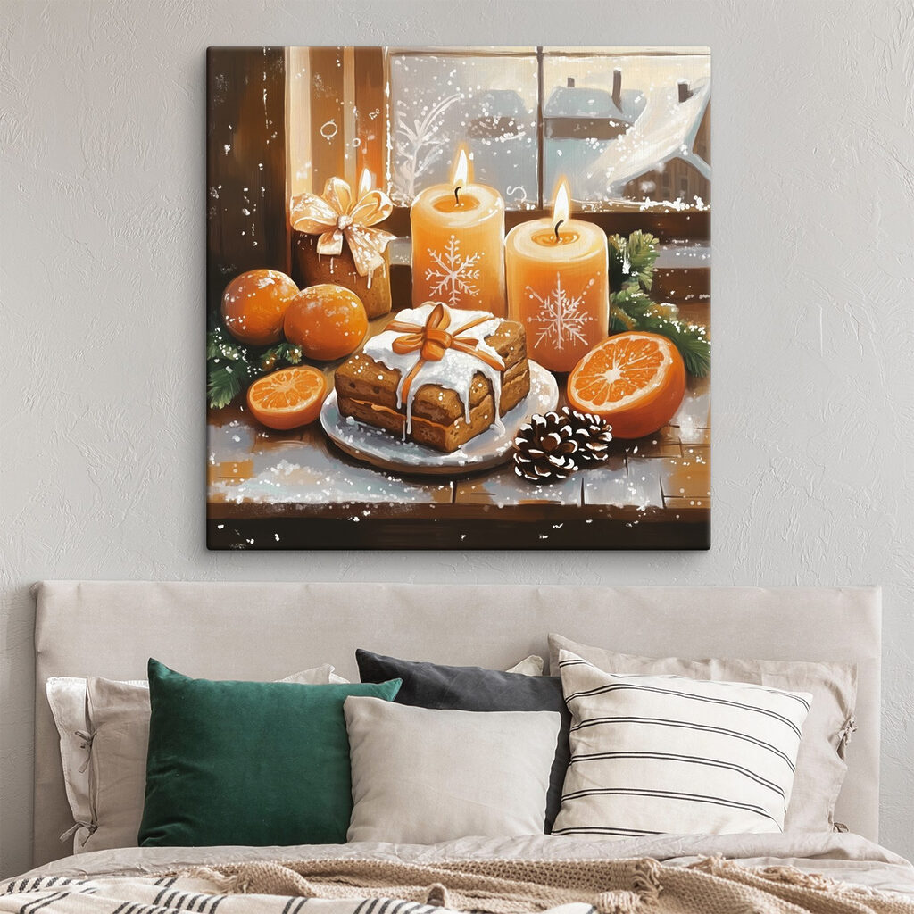 Food and candles on a table