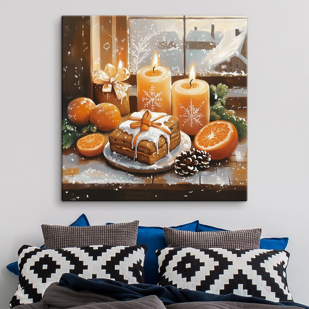Food and candles on a table