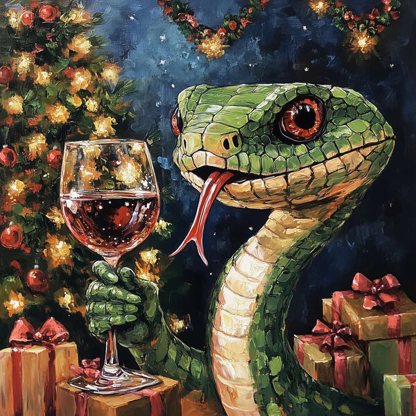 Pictura unui șarpe care ține un pahar de vin Pictura unui șarpe care ține un pahar de vin