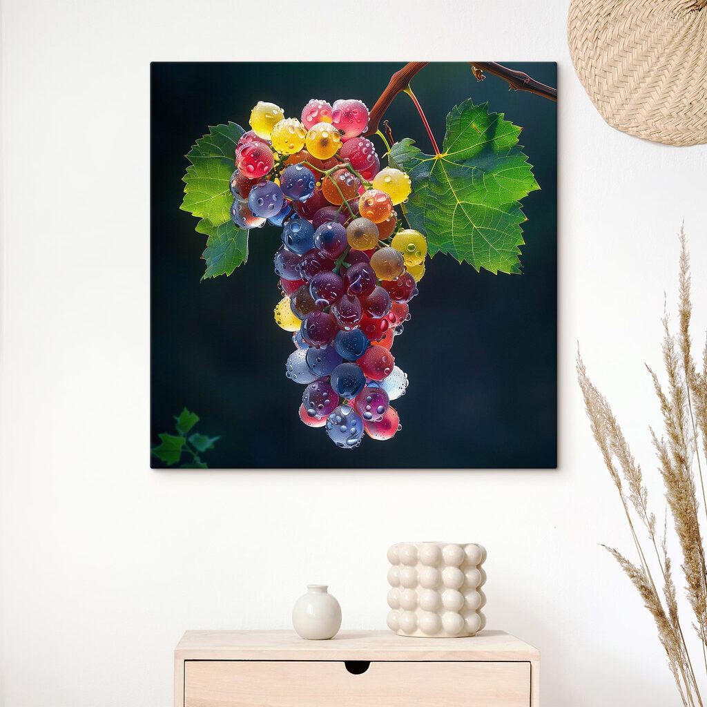 Bunch of colorful grapes with water droplets on them