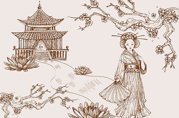 Desenul unei femei în kimono Desenul unei femei în kimono