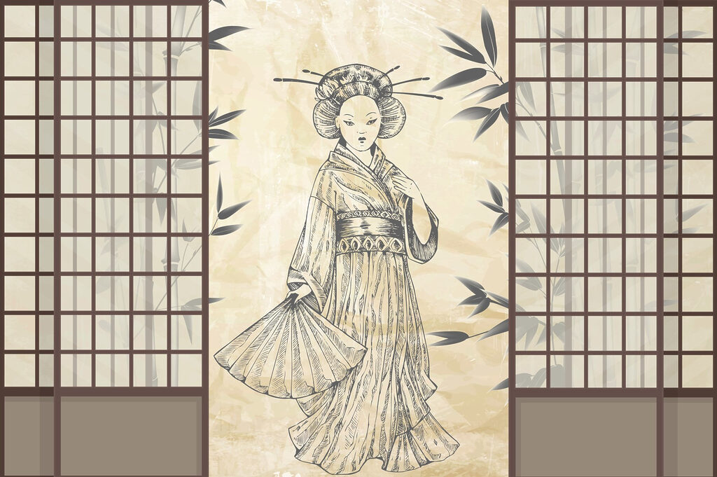 Desenul unei femei în kimono Desenul unei femei în kimono