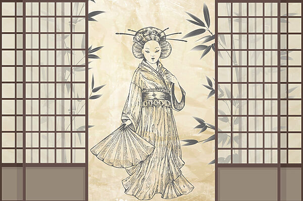 Desenul unei femei în kimono Desenul unei femei în kimono