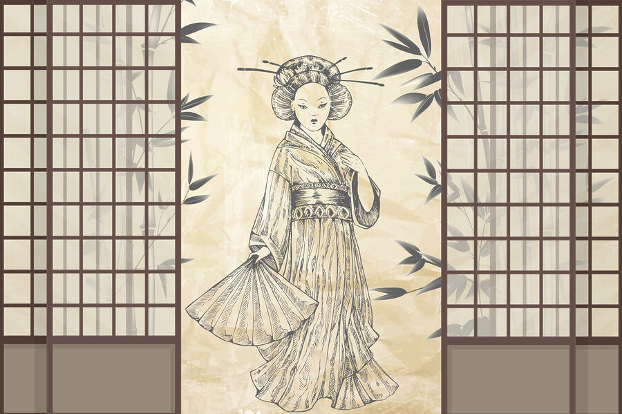 Desenul unei femei în kimono