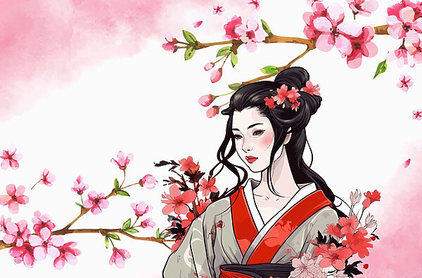 Femeie într-un kimono cu flori Femeie într-un kimono cu flori