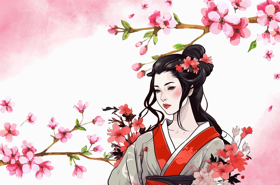 Femeie într-un kimono cu flori Femeie într-un kimono cu flori