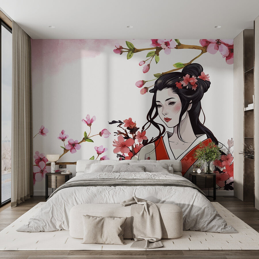 Femeie într-un kimono cu flori Femeie într-un kimono cu flori