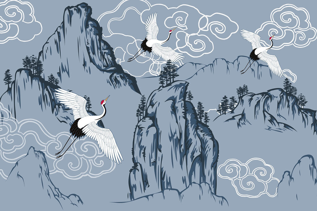 Wallpaper cu păsări care zboară peste munți Wallpaper cu păsări care zboară peste munți