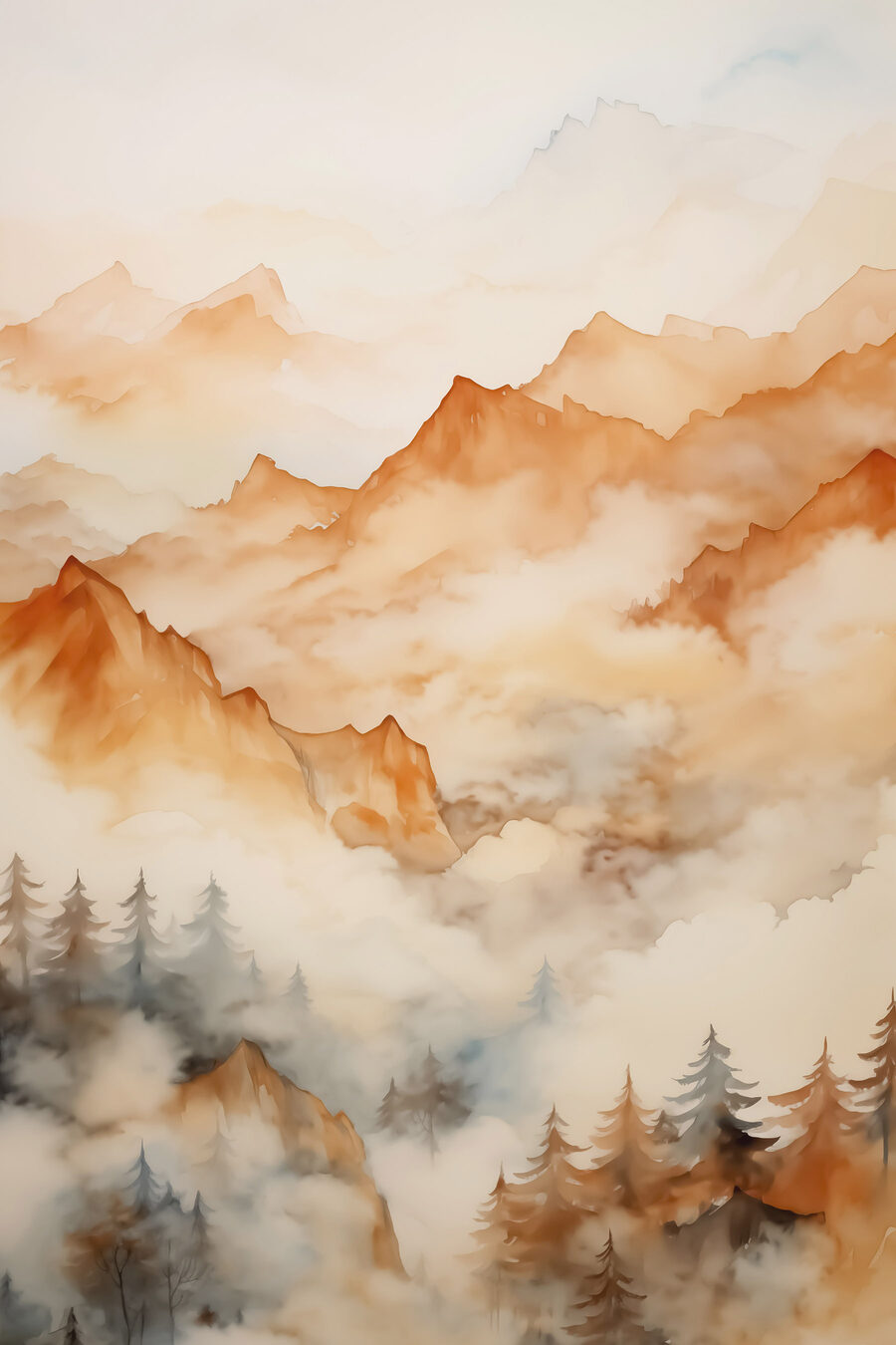 Painting of mountains and trees Painting of mountains and trees