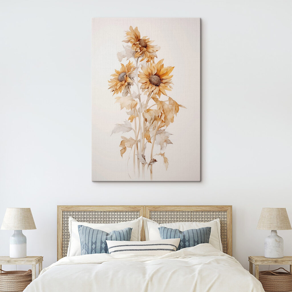 Painting of sunflowers on a white background Painting of sunflowers on a white background