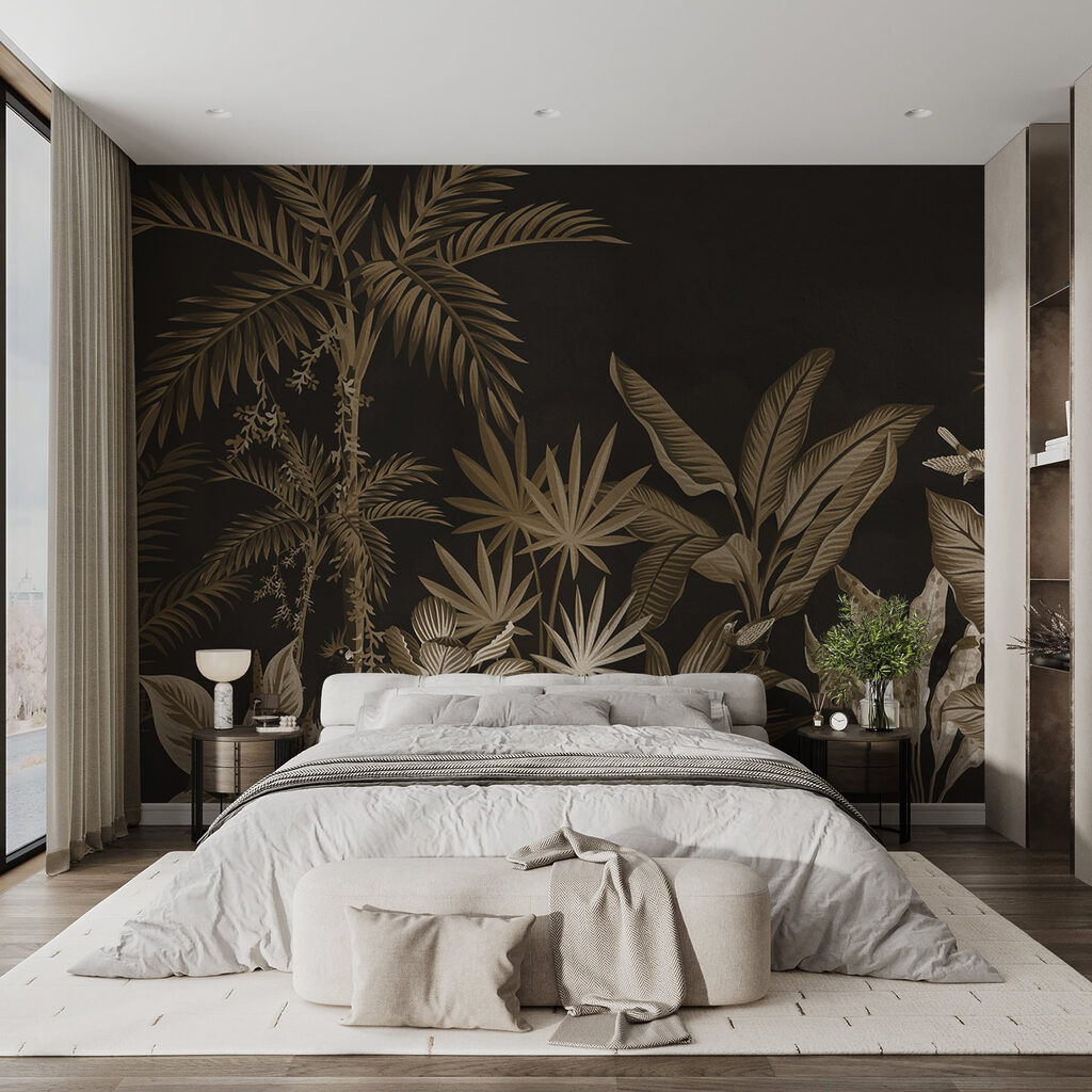 Wallpaper with plants and leaves