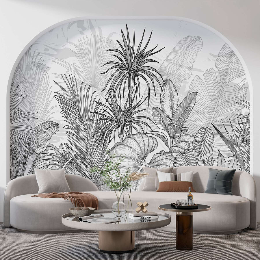 Fototapet Desen alb-negru de plante