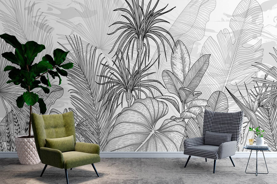 Fototapet Desen alb-negru de plante - imagine 2