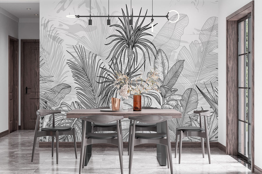 Fototapet Desen alb-negru de plante - imagine 3