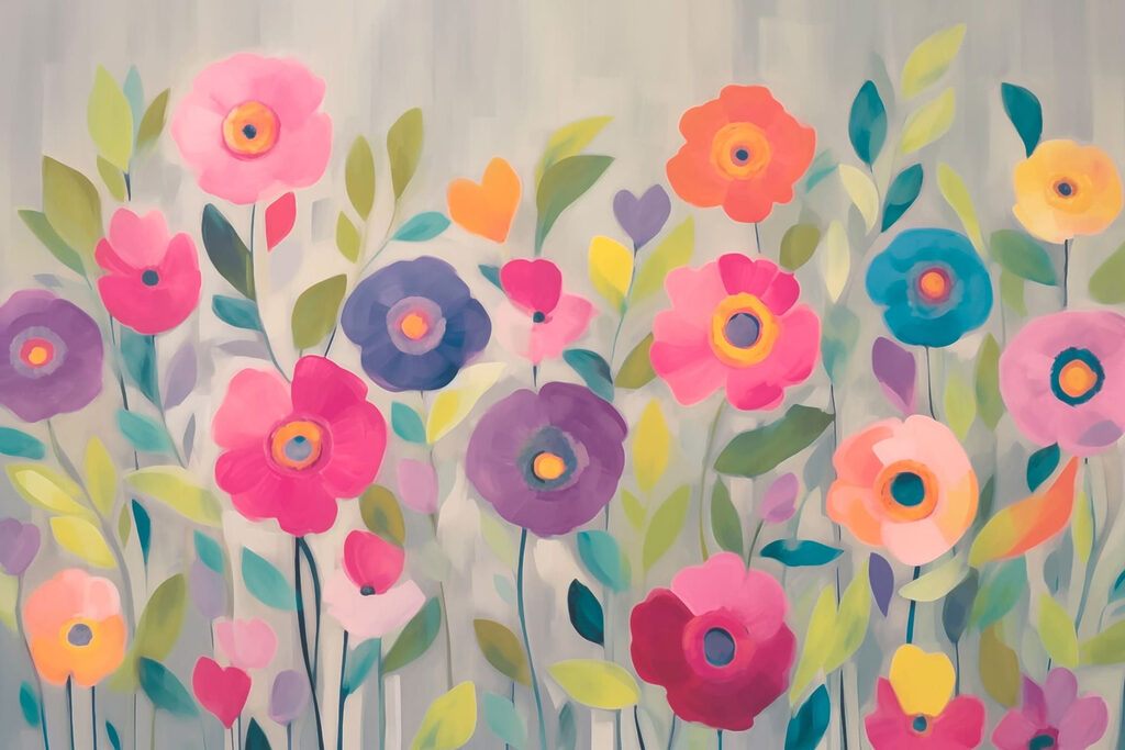 Pictura de flori și frunze Pictura de flori și frunze