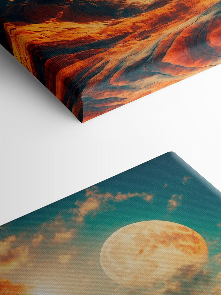 Landscape with trees and mountains and a moon