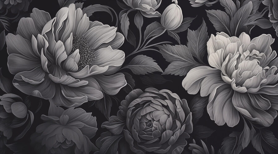 Model floral alb-negru