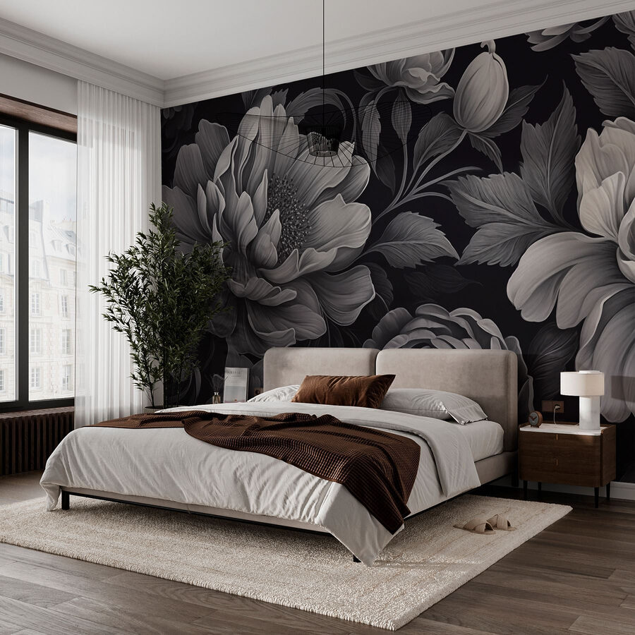 Model floral alb-negru
