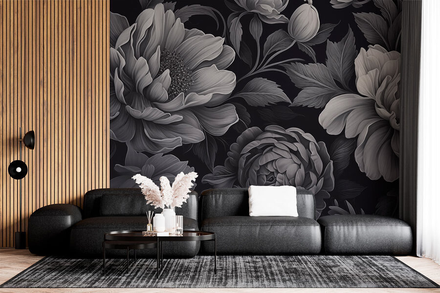 Model floral alb-negru