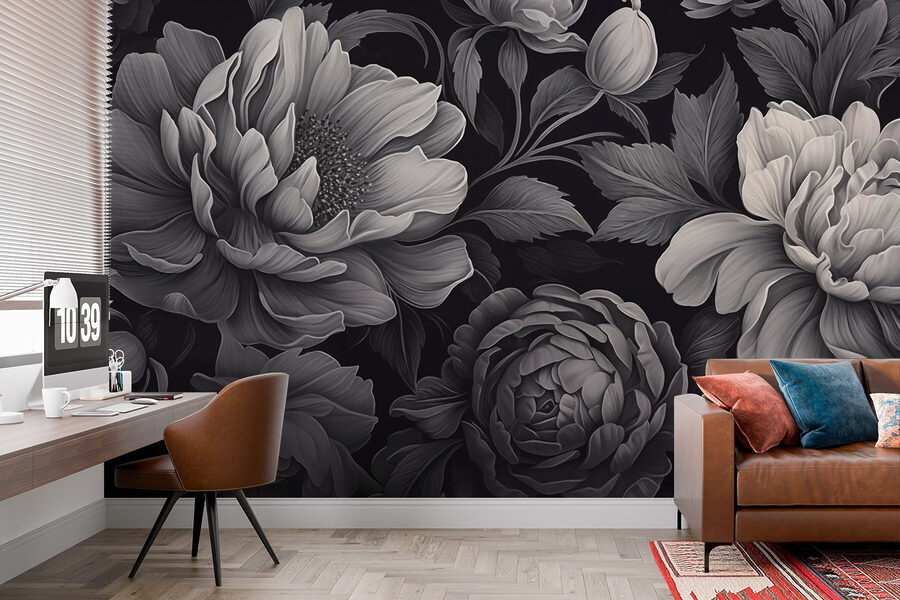 Model floral alb-negru