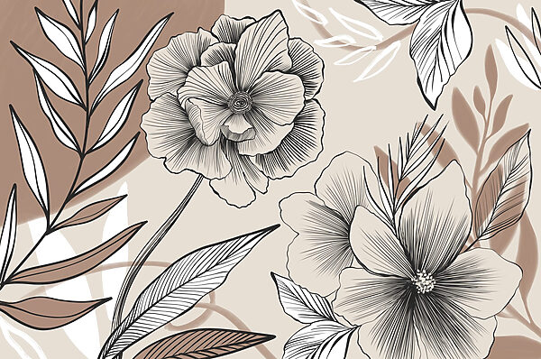 Desen artistic floral cu linii Desen artistic floral cu linii