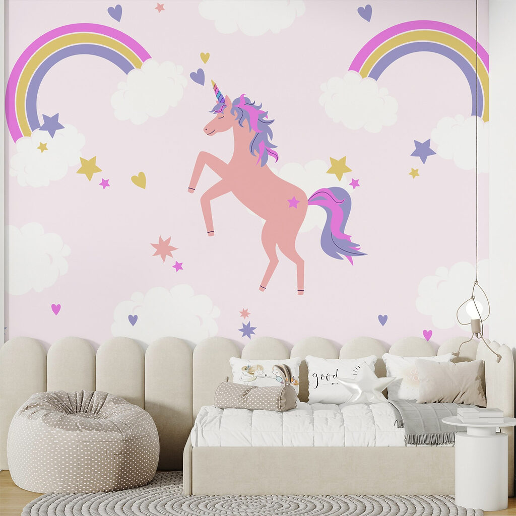 Unicorn with rainbows and stars