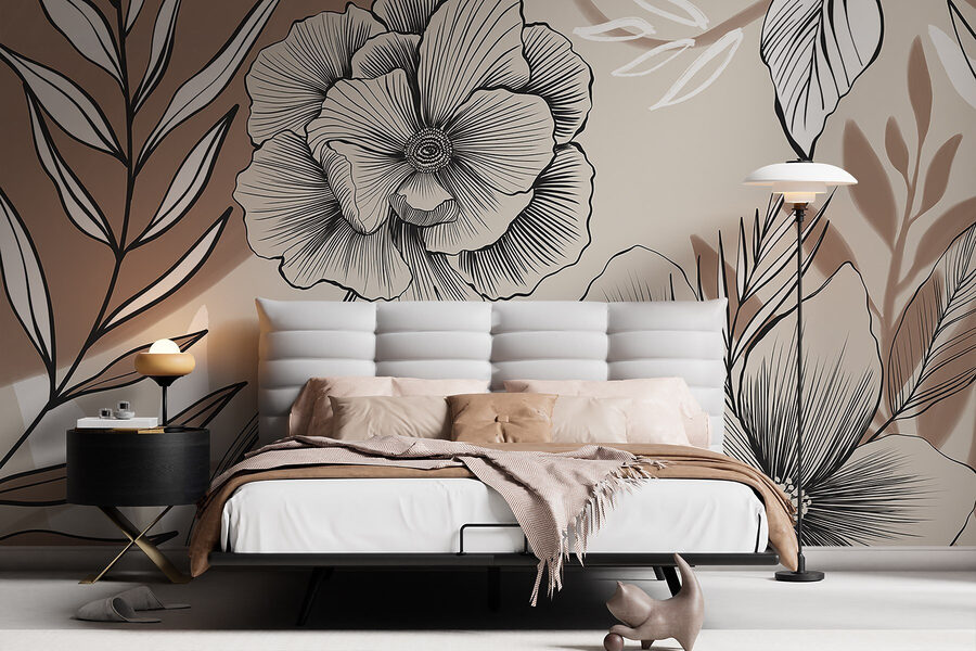 Fototapet Desen artistic floral cu linii.