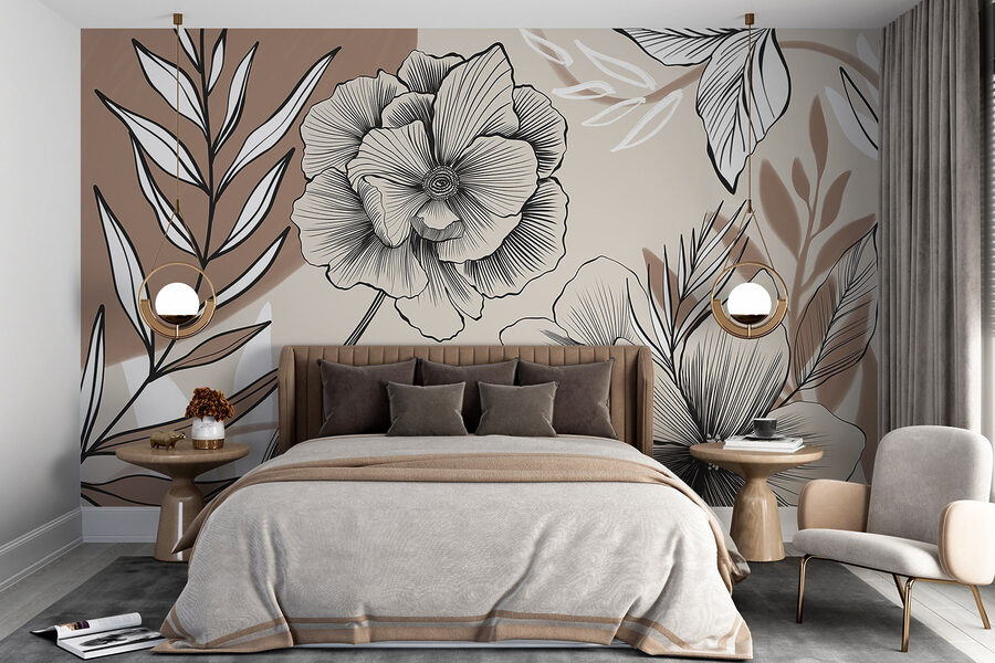 Fototapet Desen artistic floral cu linii. - imagine 2