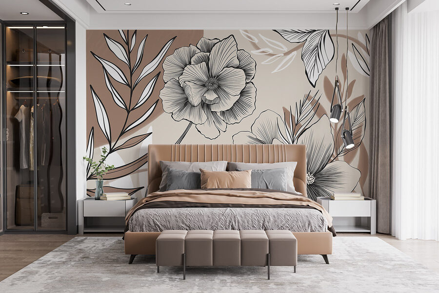 Fototapet Desen artistic floral cu linii. - imagine 3