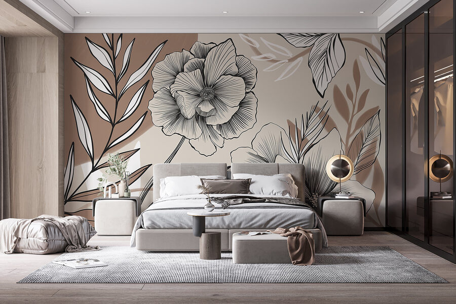 Fototapet Desen artistic floral cu linii. - imagine 4
