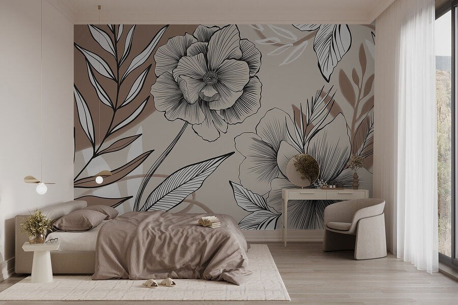 Fototapet Desen artistic floral cu linii. - imagine 6