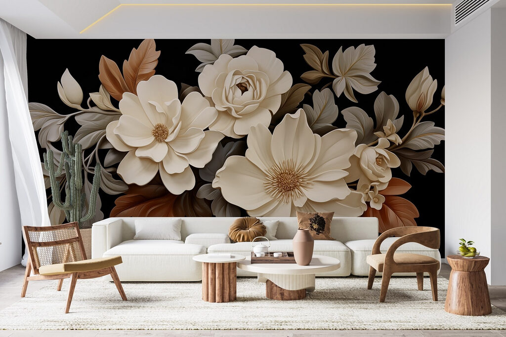 Group of white flowers with brown leaves Group of white flowers with brown leaves